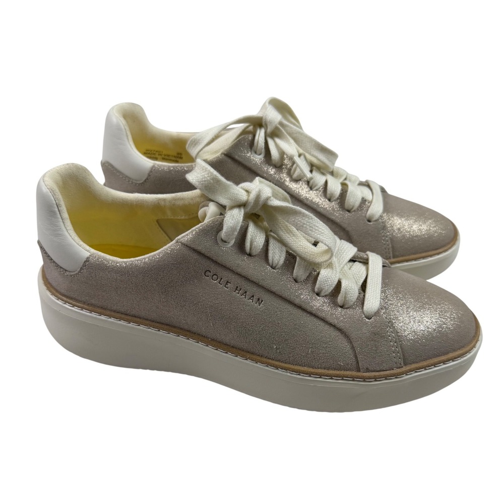 Cole Haan Grandpro Topspin‎ Dove Metallic Sue Sneaker Sz 6B W27401 Women's Gold